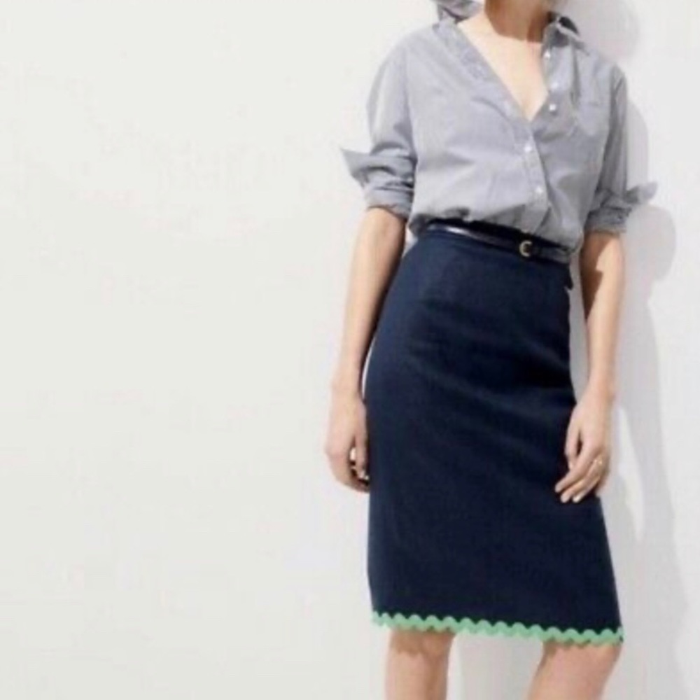 NWT J.Crew Linen Pencil Skirt with Ric Rac Trim